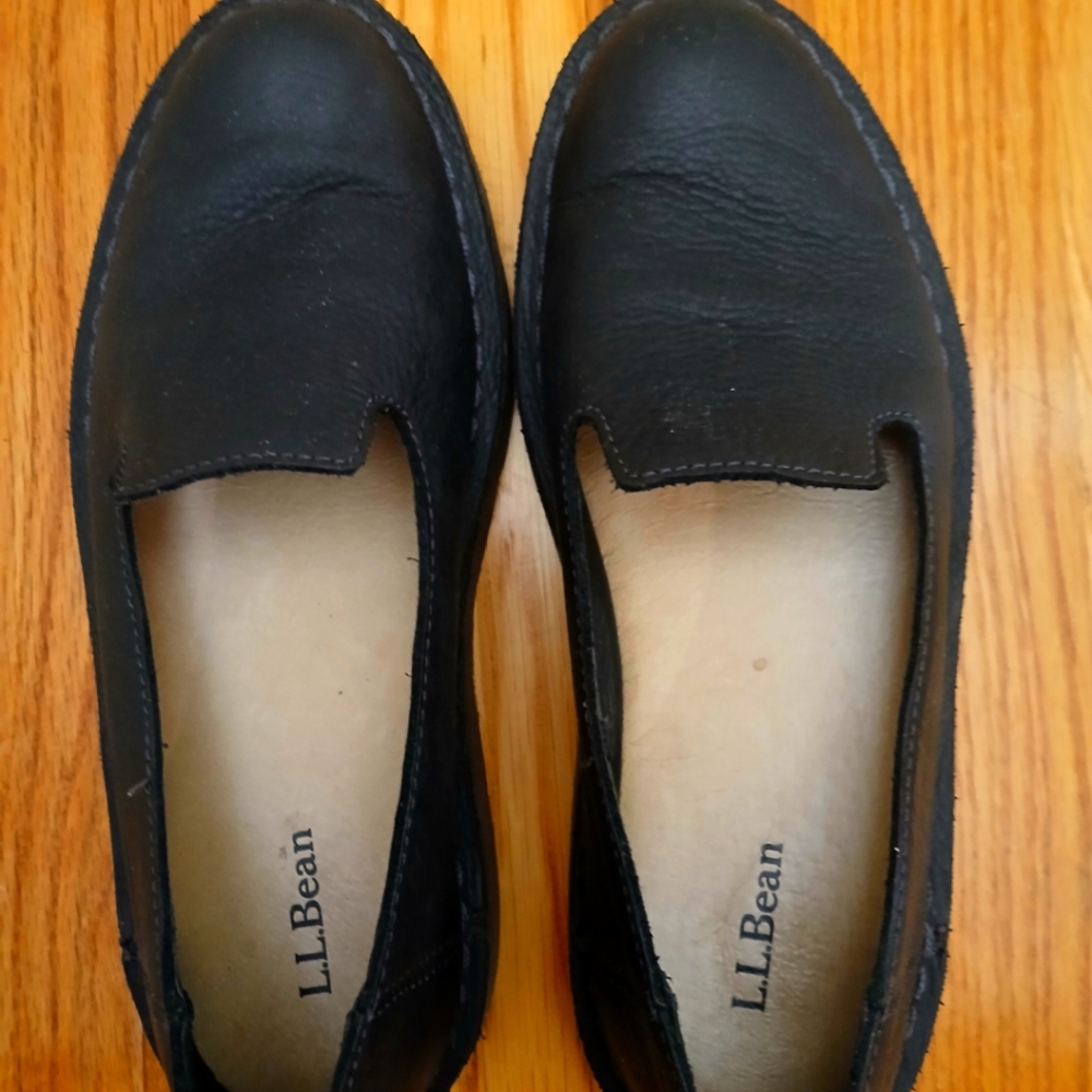 L.L. Bean Black Leather Slip-On Shoes